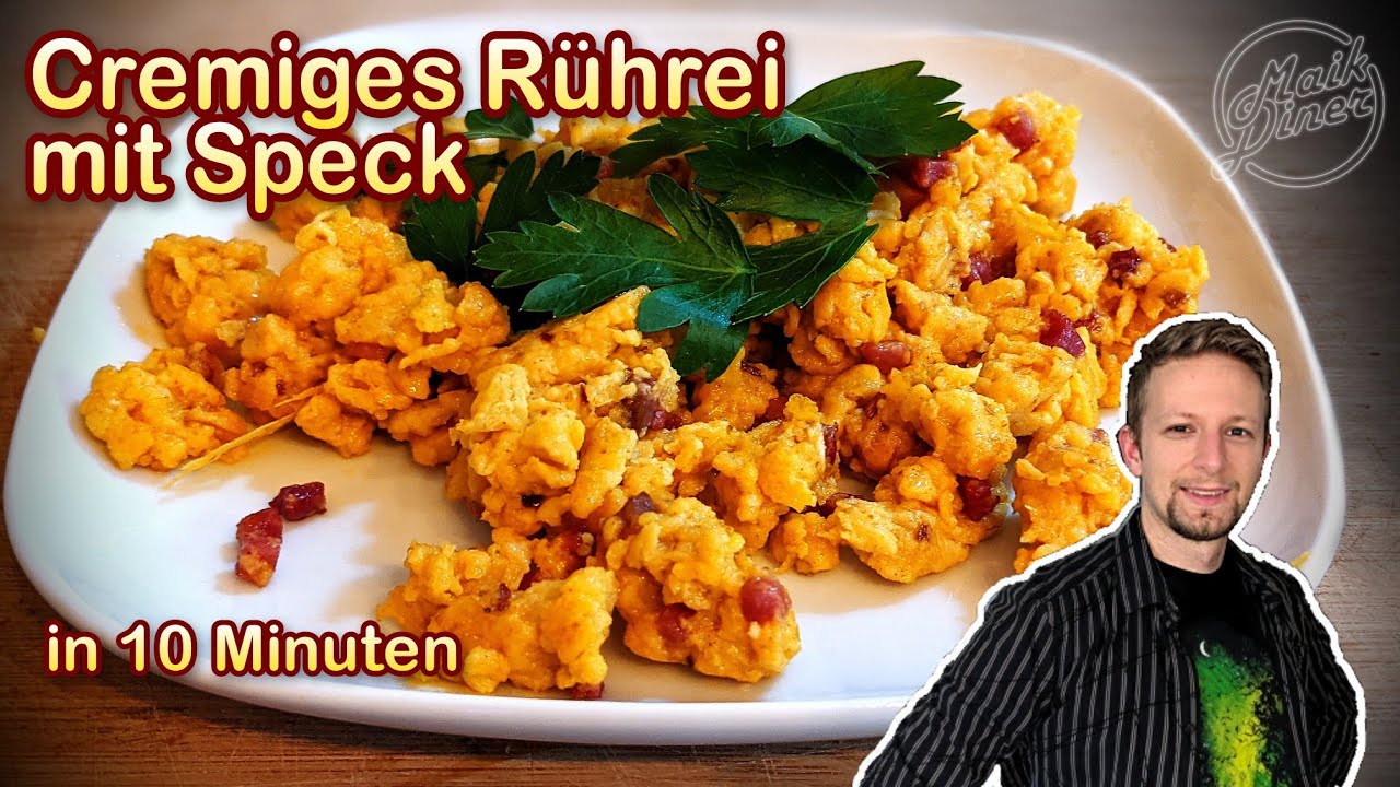 Cremiges Rührei mit Speck und Käse in 10 Minuten