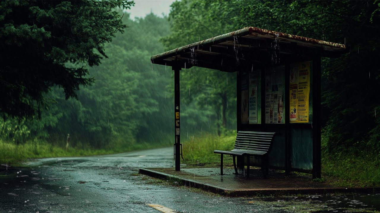 Gentle Rain at the Bus Stop | Peaceful Sleep Sounds & Rainy Day Ambiance for Deep Relaxation 🌧️🌿