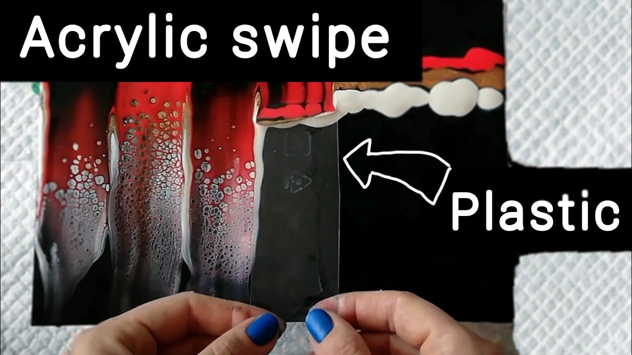 #60 Acrylic Pearl Paint Swipe using a Plastic tool / Red & Gold on Black base / Julie Cutts inspired