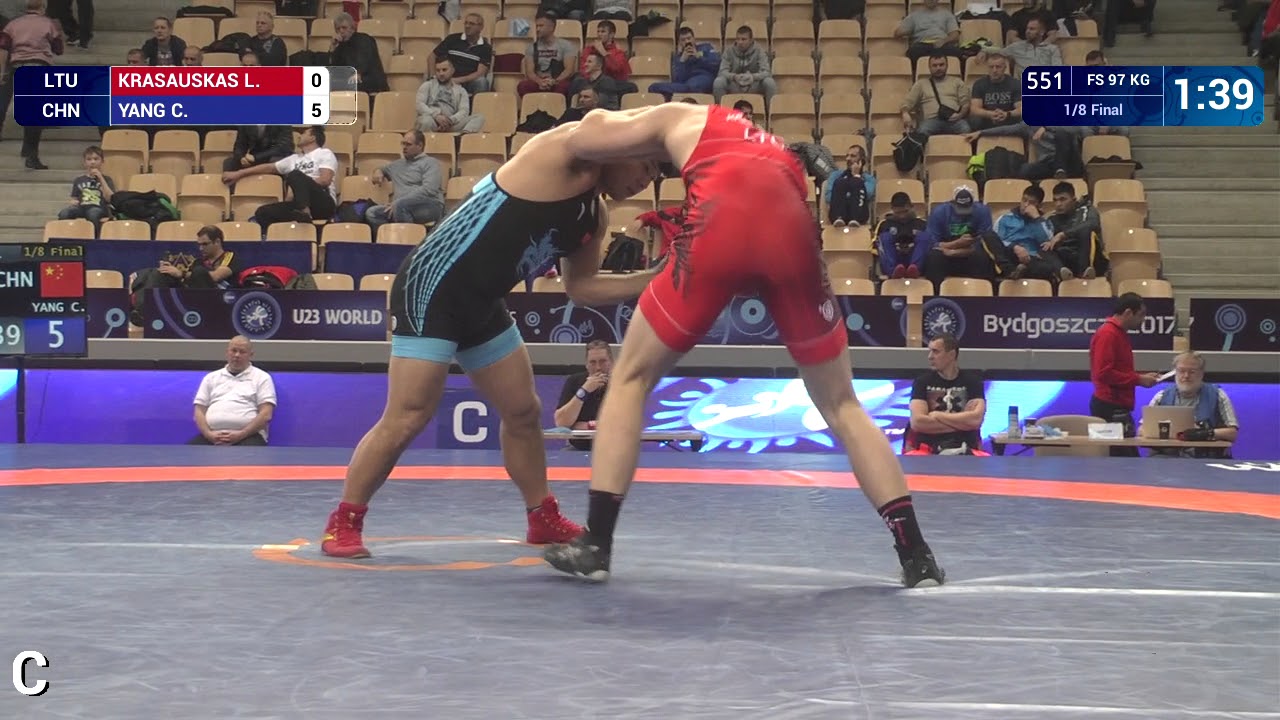 1/8 FS - 97 kg: C. YANG (CHN) df. L. KRASAUSKAS (LTU) by VSU, 11-0