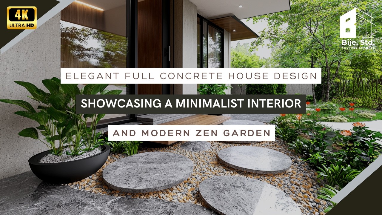 Elegant Full Concrete House Design Showcasing a Minimalist Interior and Modern Zen Garden