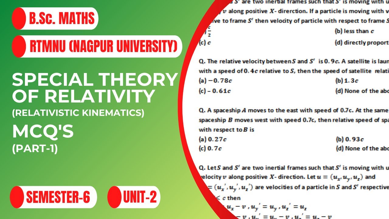 Special theory of relativity (Relativistic kinematics) MCQ's | Part-1 | RTMNU | B.Sc. Maths