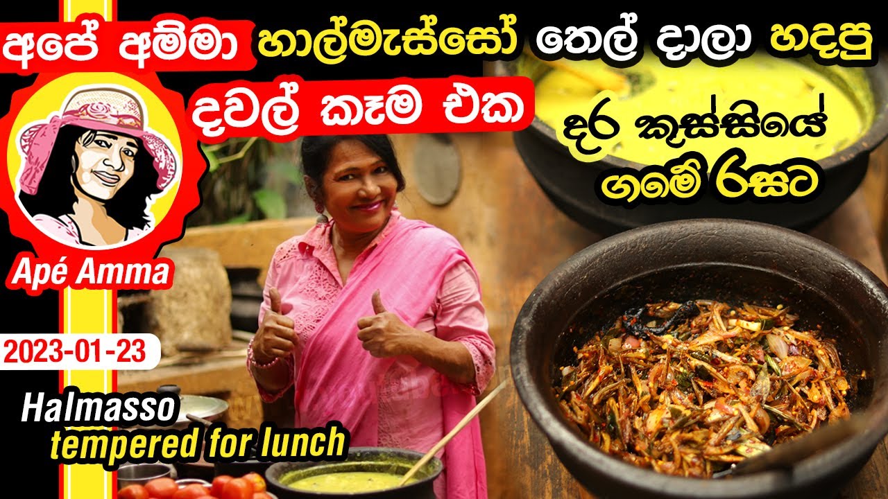 ✔ හාල්මැස්සෝ තෙල් දාලා අපේ අම්මා දර කුස්සියේ ගමේ රසට හදපු දවල් කෑම එක Sprats recipe by Apé Amma