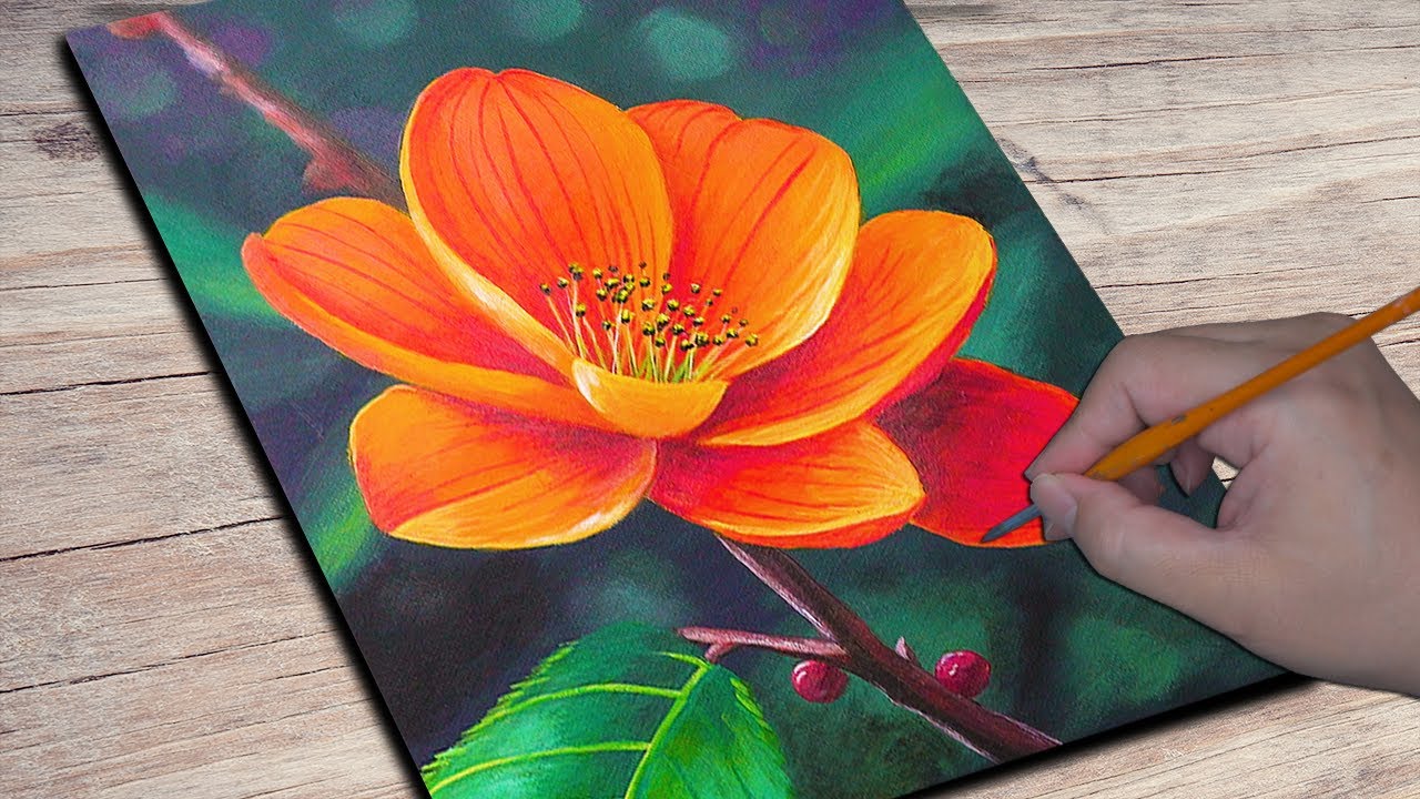 How to Create Beautiful Orange Flowers Using Acrylic Paints | Acrylic painting | Daily challenge 94