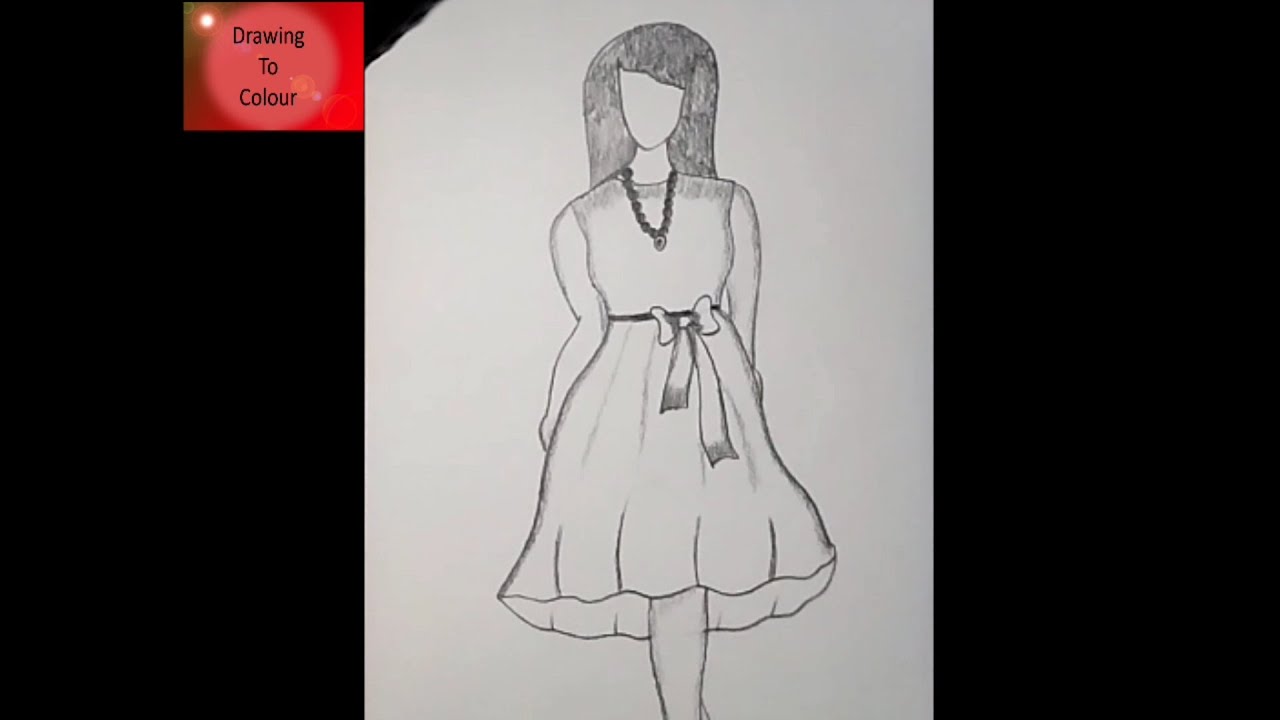 Girl Dress Drawing | Pencil Sketch for Beginners | Beautiful Dress Drawing @DrawingToColour