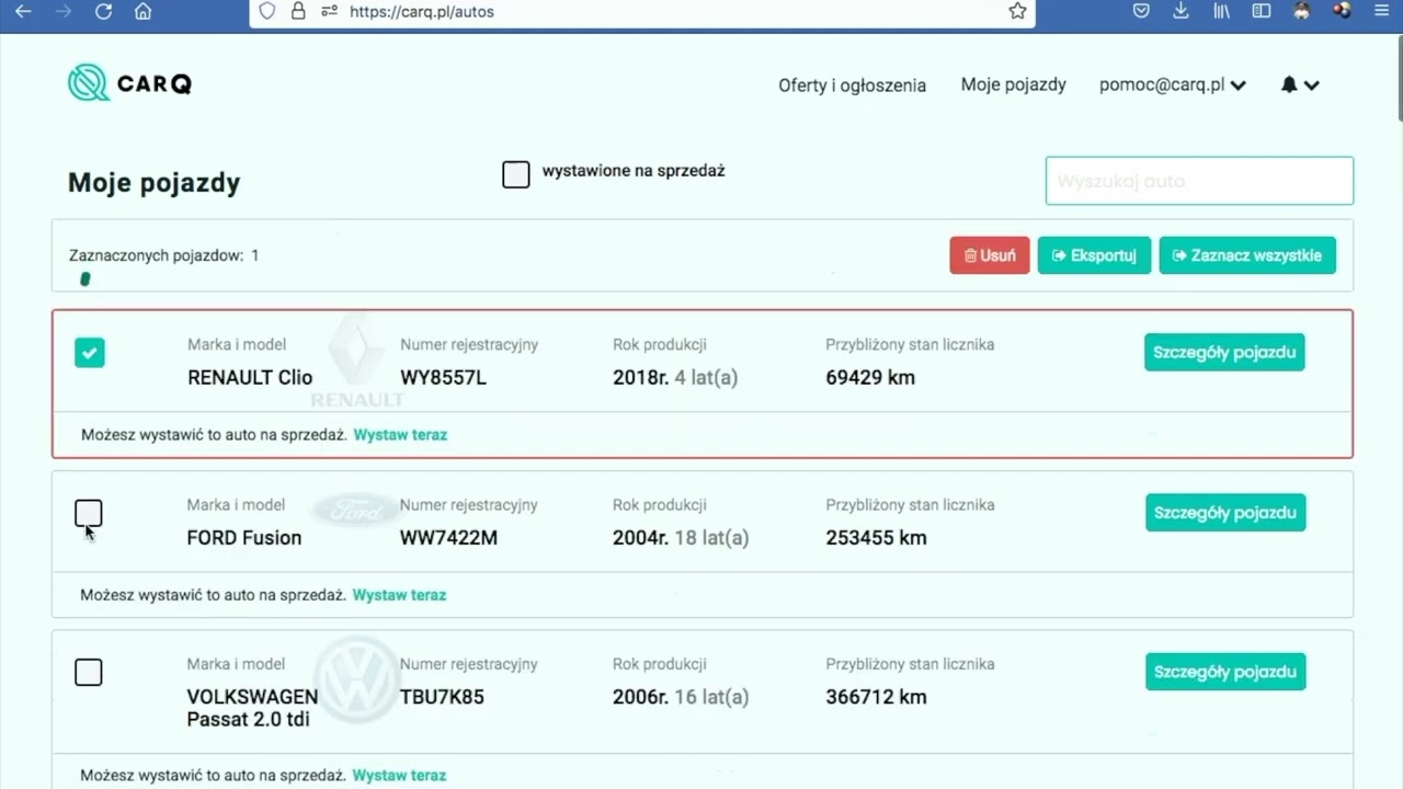 Usuwanie pojazd&oacute;w z własnego konta carQ.pl