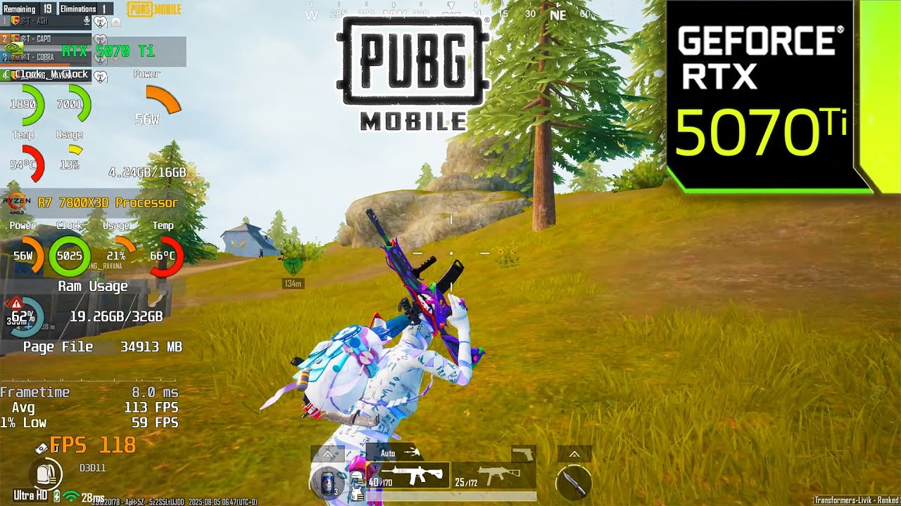 DirectX PUBG Mobile : RTX 5070 Ti - R7 7800X3D - 32GB RAM ( 2K Ultra HD & Smooth Settings )