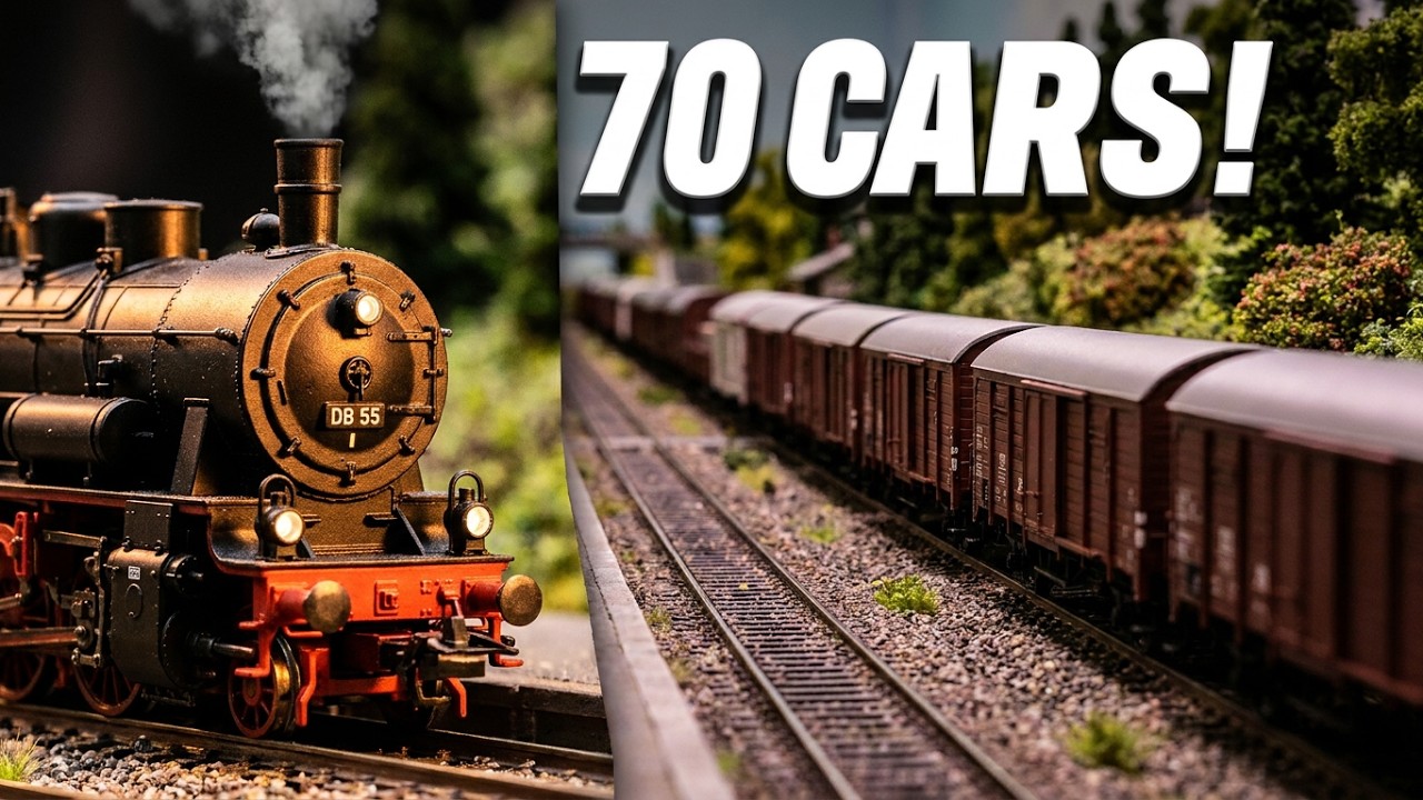 The long drag .  DB.  Br 55  with 70 cars
