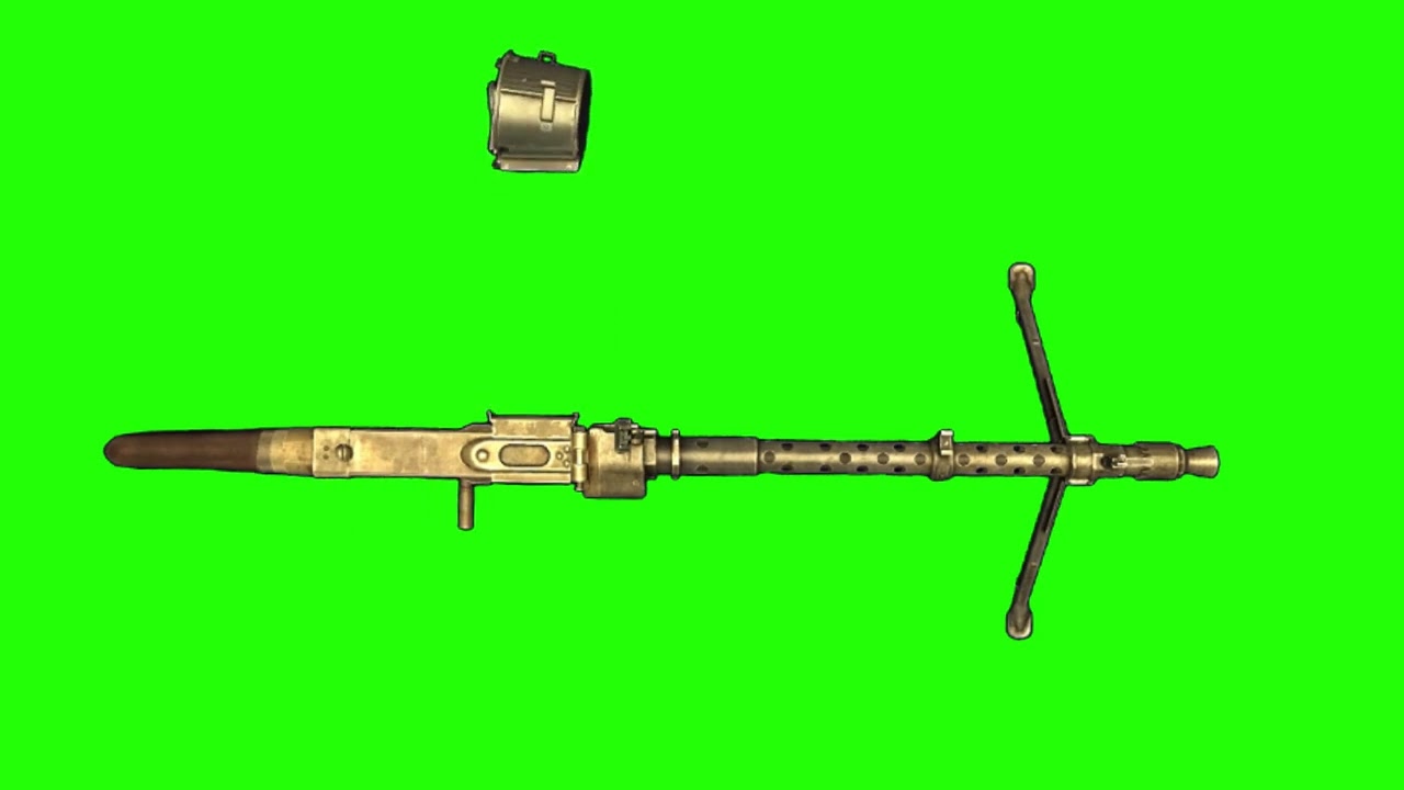 Light machine gun Mg-34, bipod top view, fire and reload, green screen