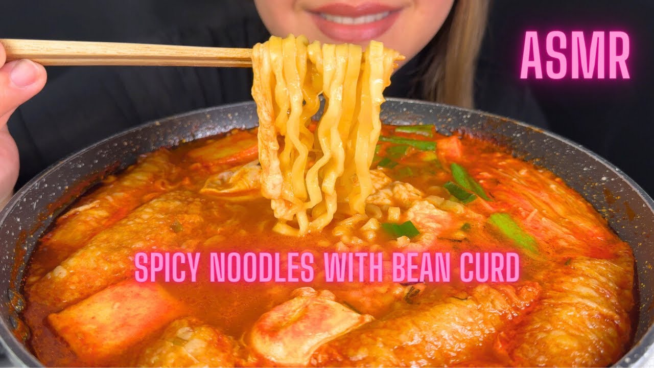 Bean Curds and Noodles (SamYang 2x Spicy) ASMR 🩷 Mukbang