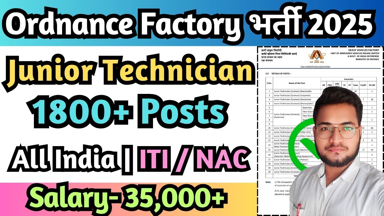 ITI Junior Technician भर्ती 2025, Ordnance Factory Junior Technician Form 2025, AVNL HVF Recruitment