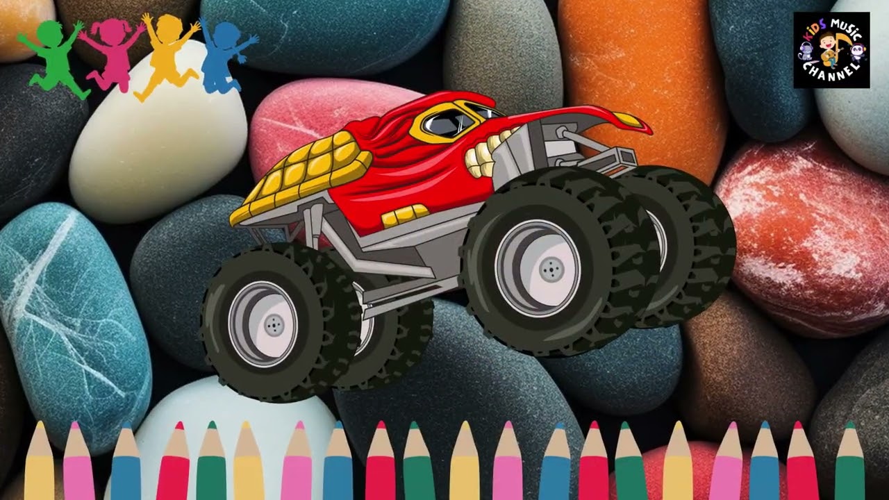 Monster Truck Color Rock Slide | Color Song for Kids #kidssong #kidsmusic #preschool #monstertruck