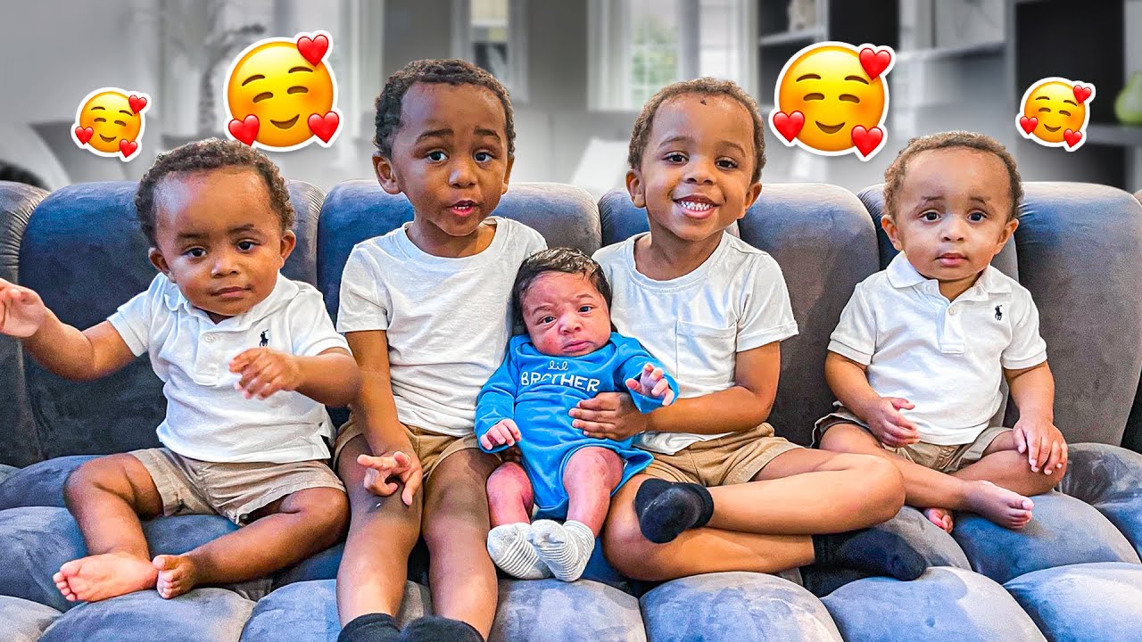 TWIN BIG BROTHERS MEET NEWBORN BABY BROTHER FOR THE FIRST TIME…🥺❤️  *adorable reaction*