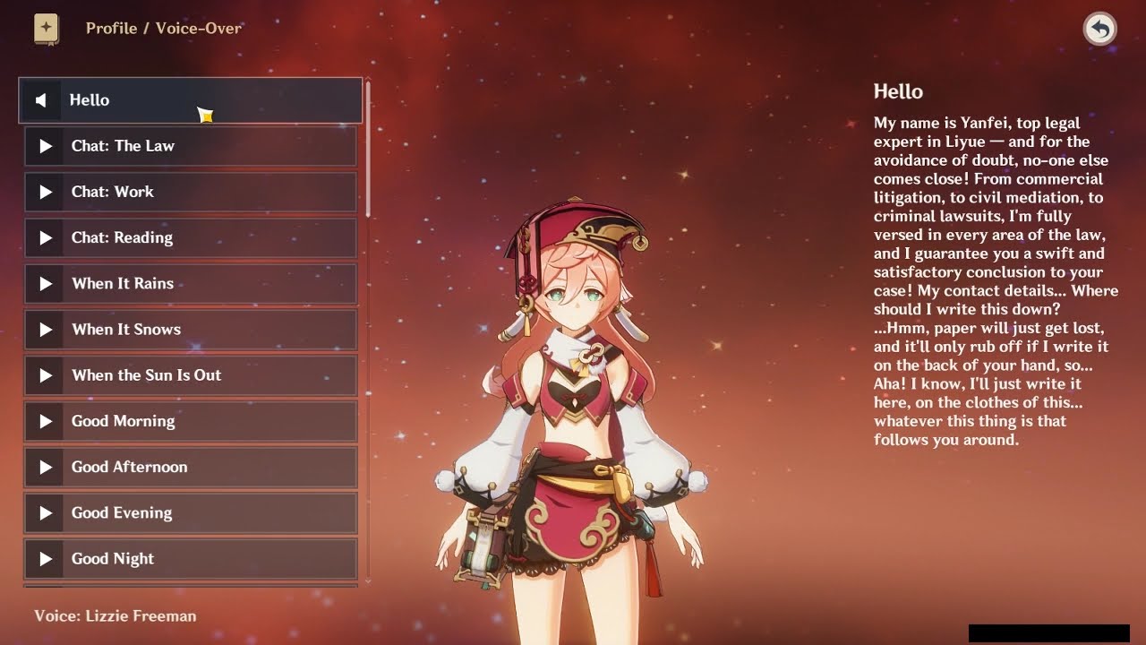 YANFEI ALL VOICE LINES (ENGLISH)