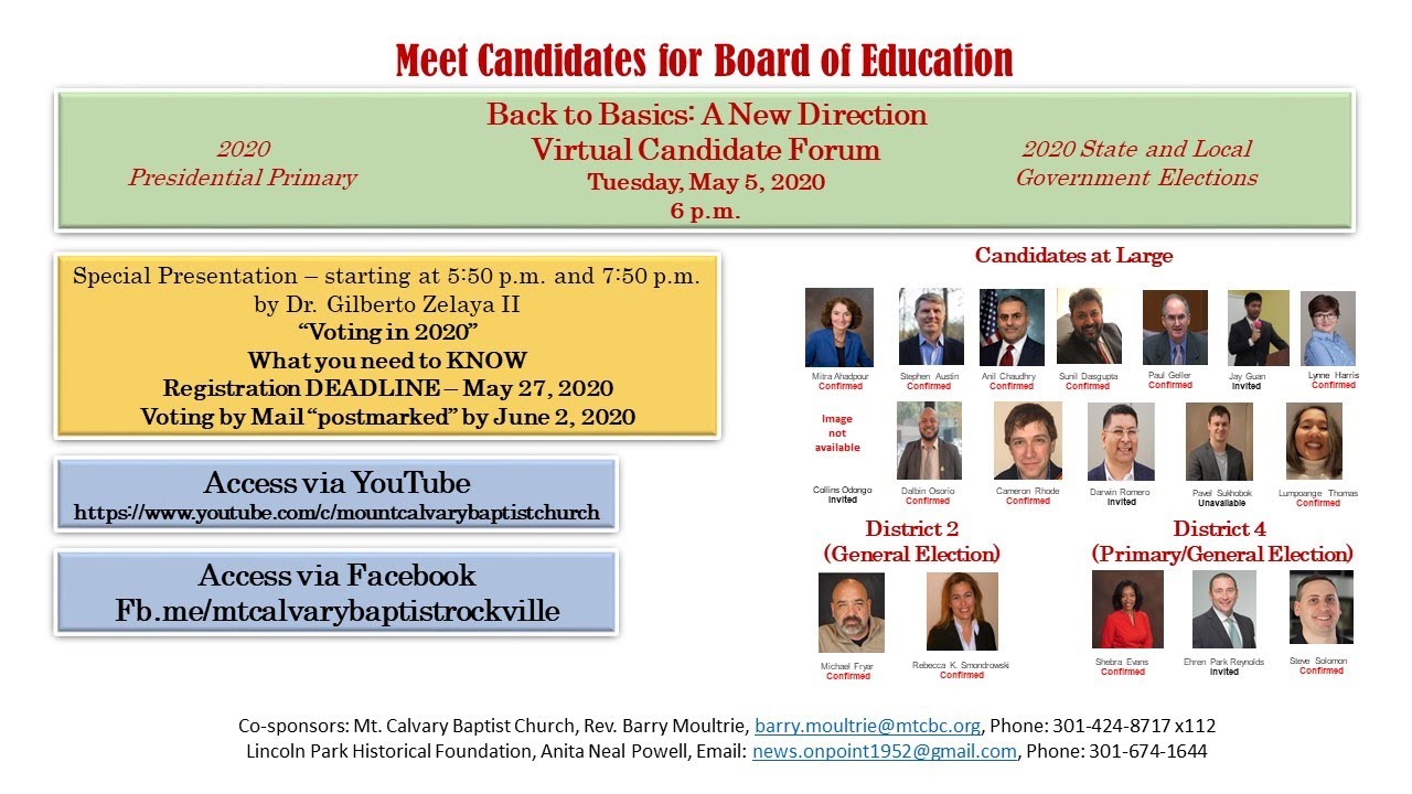 Montgomery County Maryland Board of Education Candidate Forum Held May 5, 2020