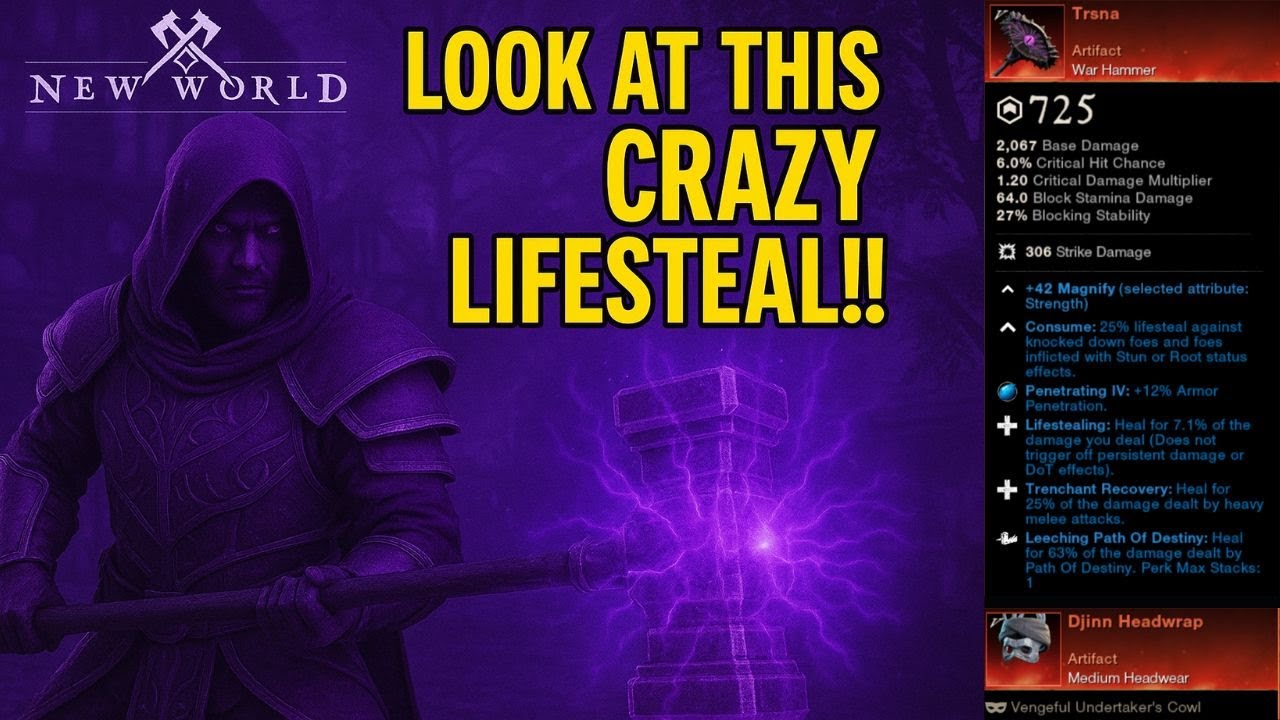Just look at this crazy life steal !!! 🔥 Trsna Hammer/spear  - New World Aeternum PVP Build. Part 2