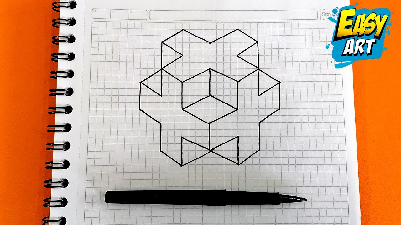 Dibujos en 3D - Como DIBUJAR un CUBO 3D en Forma de CRUZ - como dibujar figuras geometricas 3D Easy