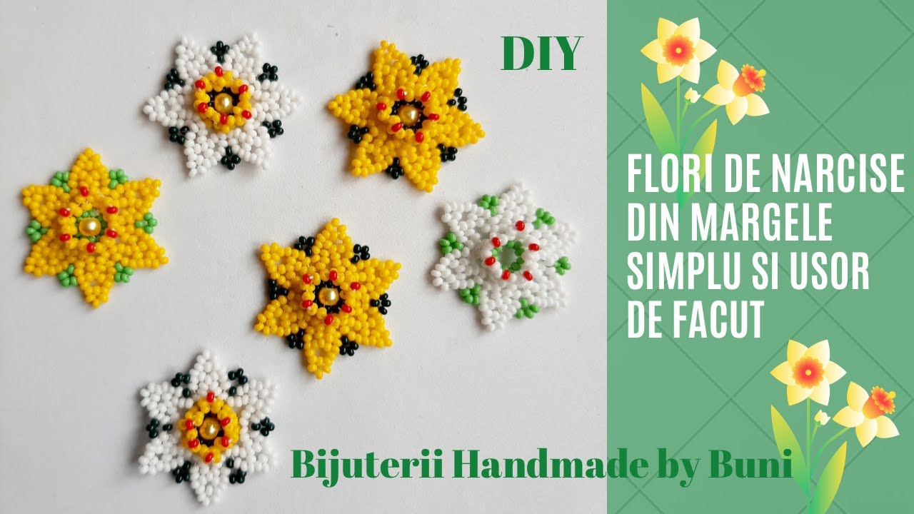 Cum se fac Flori de Narcise din margele - simplu si usor  /easy beaded daffodil flower tutorial