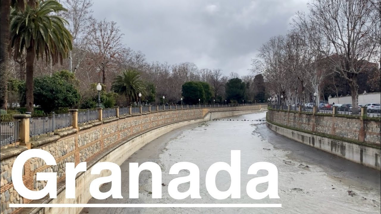 Rainy Day in Granada: 🌧️ Sierra Nevada Veiled, River Genil Awakens! 4K