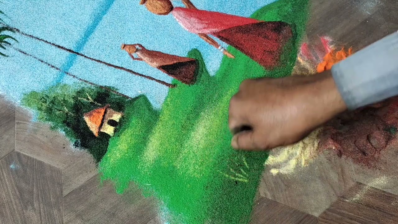 Very Easy Scenery Rangoli. Special & New  Trick Poster Rangoli Design. 😀😃🙏🙏