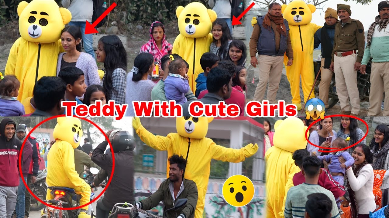 Teddy Bear Took Photos With Girls | Public Reaction in Park 😃