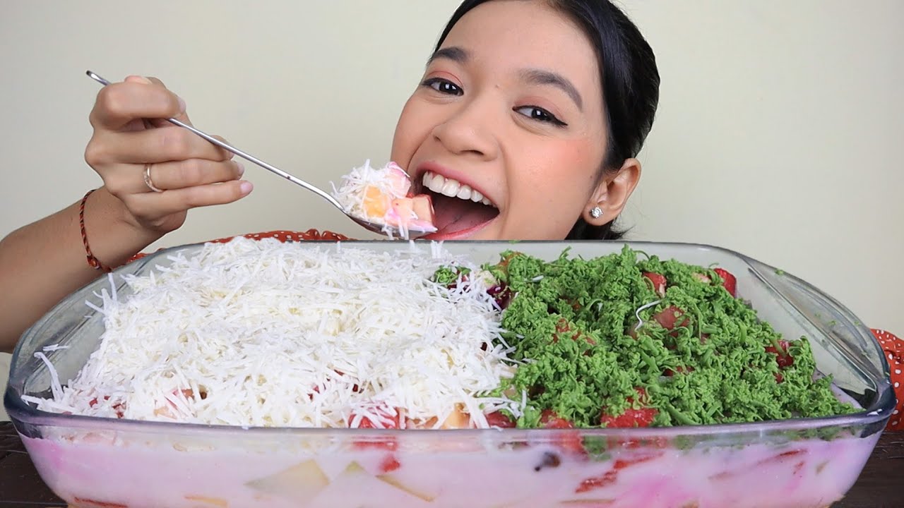 MUKBANG SALAD BUAH TOPPING GREEN TEA DAN KEJU