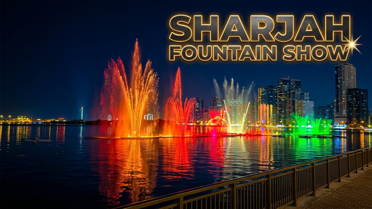 SHARJAH 🇦🇪 World Class Waterfront Fountain Show Night Walk | Calm Fountain Show in 4k Natural Sound