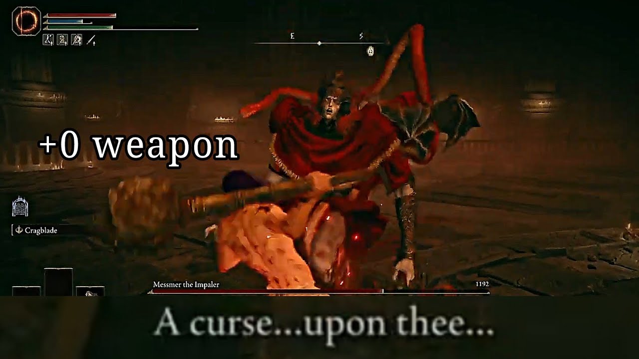 Bonking Messmer the Impaler with a +0 hammer until he curses his mom (hitless)