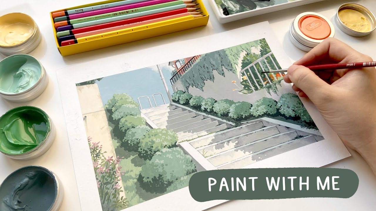 🌵 Studio Ghibli Whisper of the heart relaxing painting process / Arrtx sketching pencil