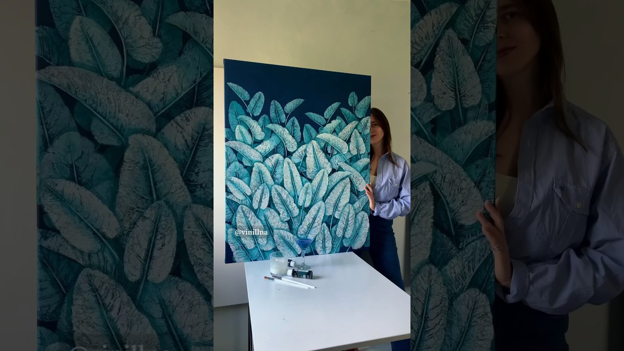 Big leaves painting / Leaf painting / Tropical Garden / Tropical leaves painting