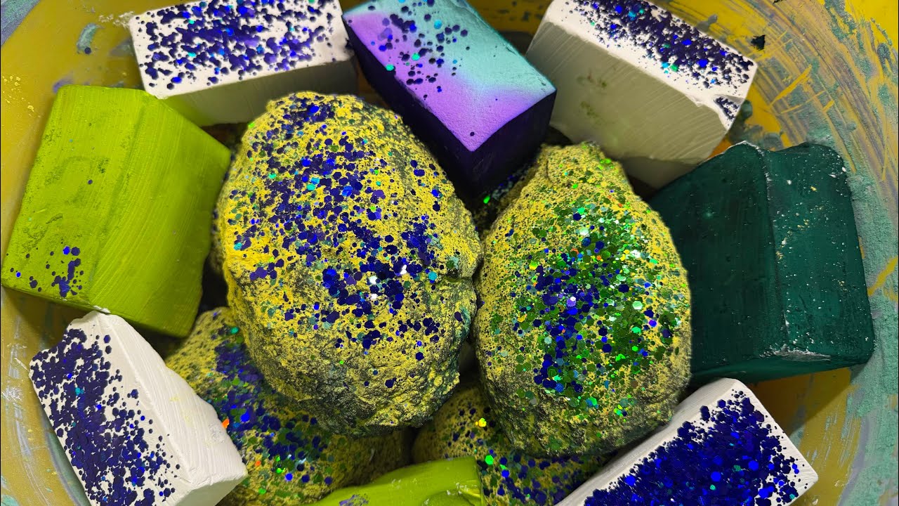Dragon Eggs with Vibrant Dyed Gymchalk 🐲 • Crispy Crunchy Chalk • Satisfying Dusty Crush • ASMR