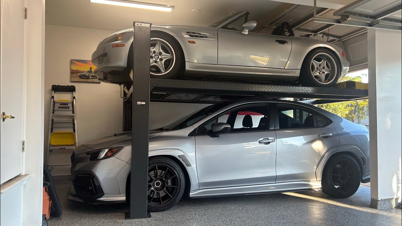 Garage goal achieved! My overdue attempt to fit 2 cars in one spot with a parking lift! Amgo 407-p