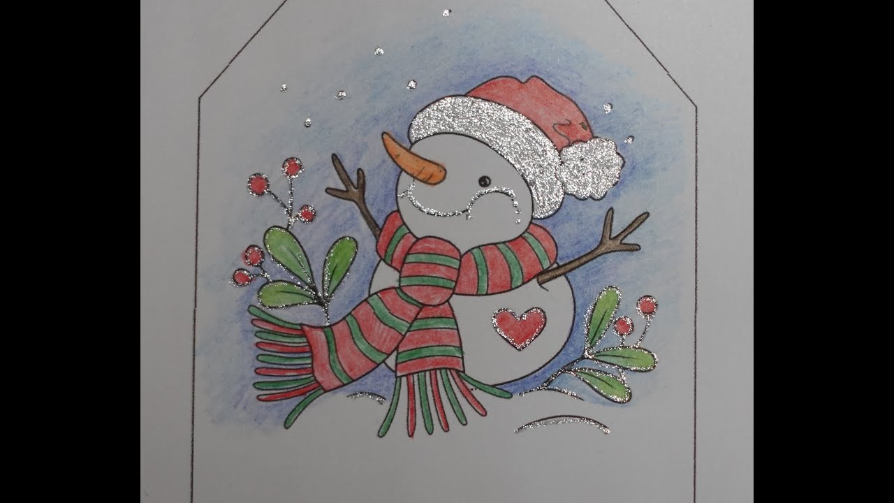 Adult Colouring Tutorial Snowman Christmas Gift Tag - from Agotapop free download