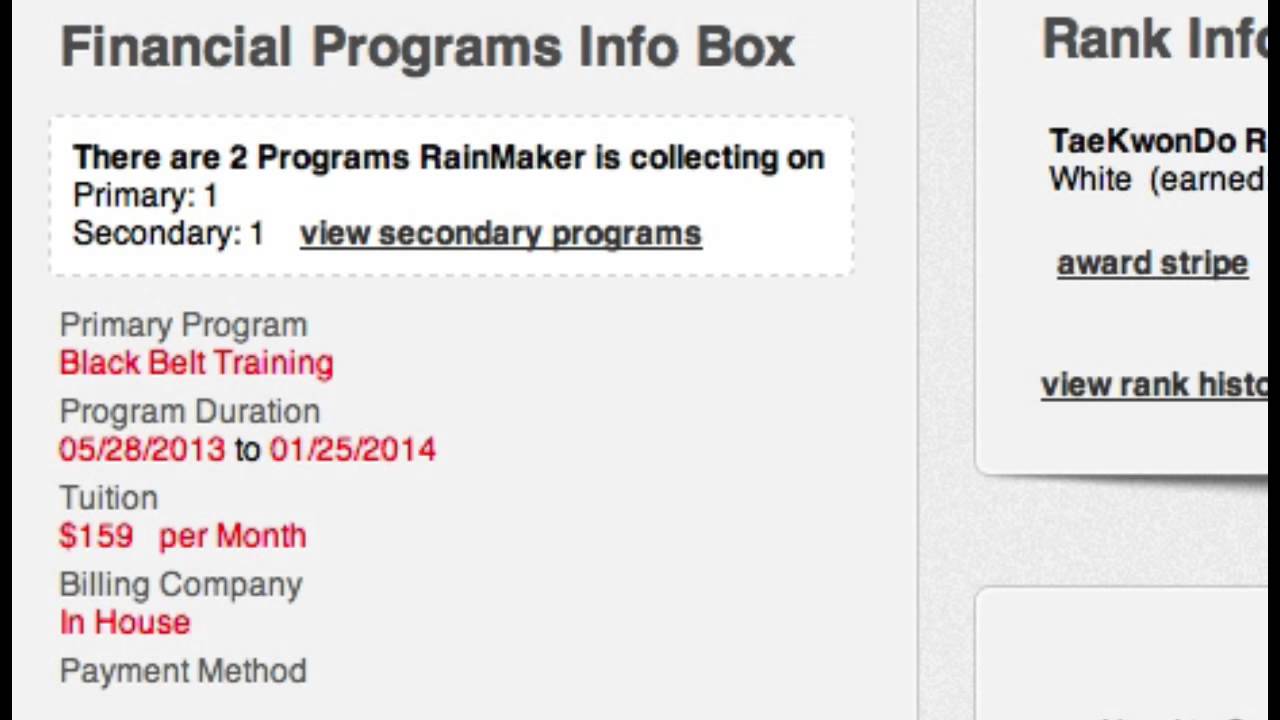 RainMaker Martial Art Software Multiple Programs / Contracts