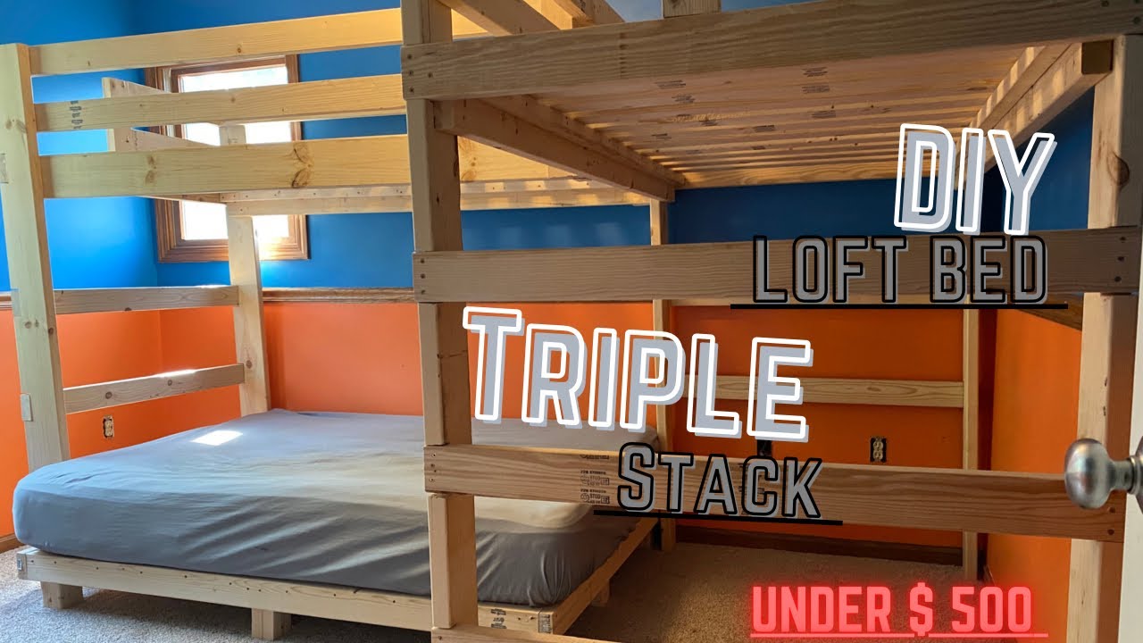 Loft Bed DIY “Triple Stack” Under $500 #smallbedroom #savespace