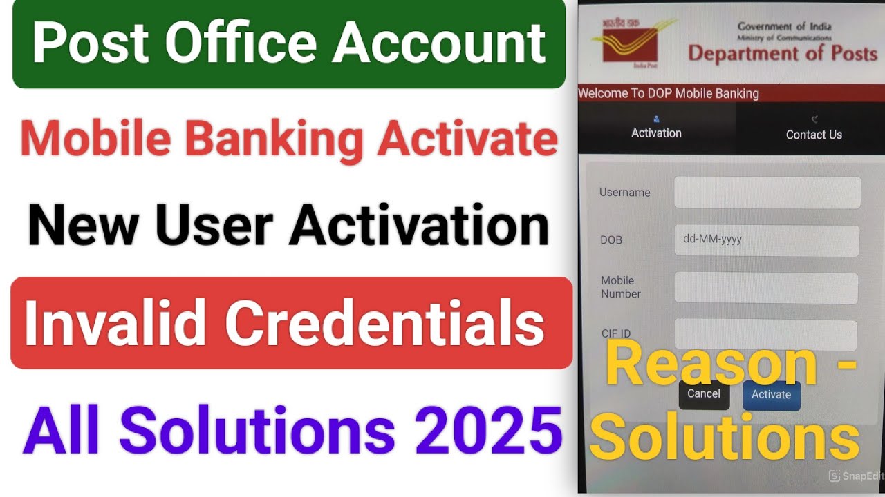 Post office mobile banking invalid Credentials 2025 | post office mobile banking activation online