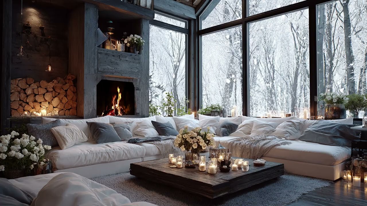 Snowy Cabin Serenade: Relaxing Piano Music with Warm Fireplace for Healing the Soul