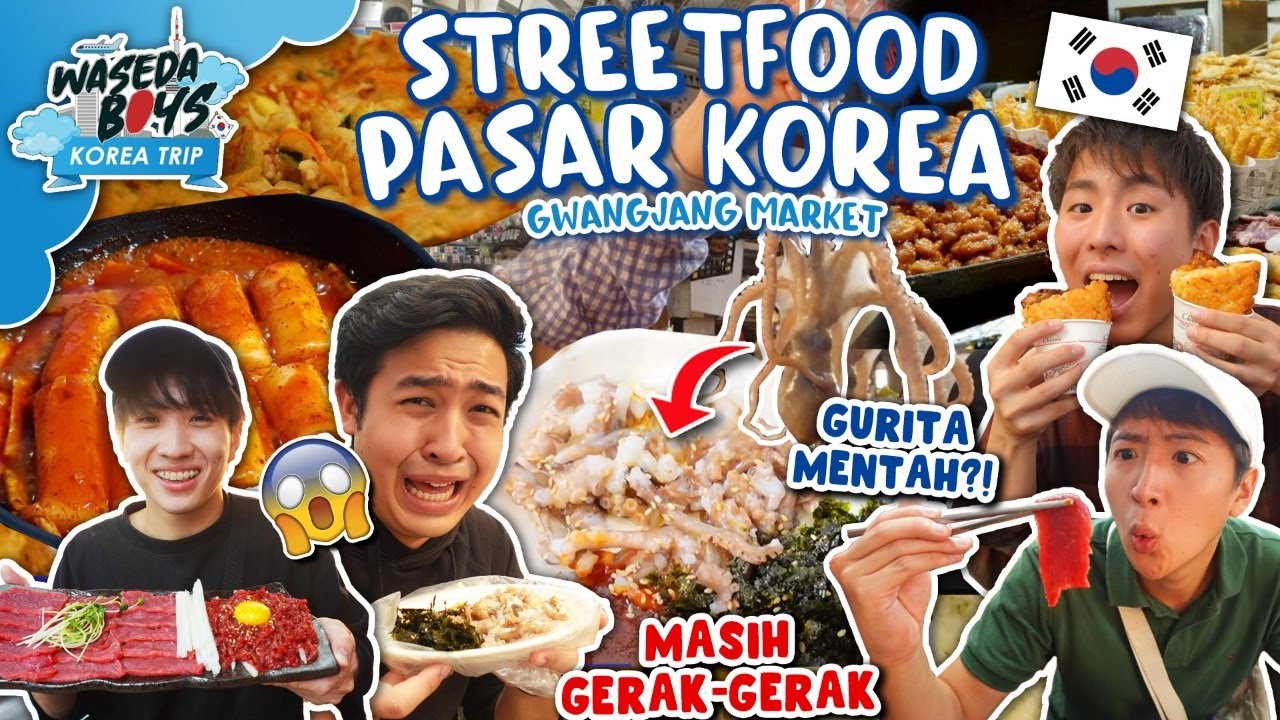 STREETFOOD UNIK DI PASAR KOREA! GURITA MENTAH MASIH GERAK!? - KOREA TRIP #11