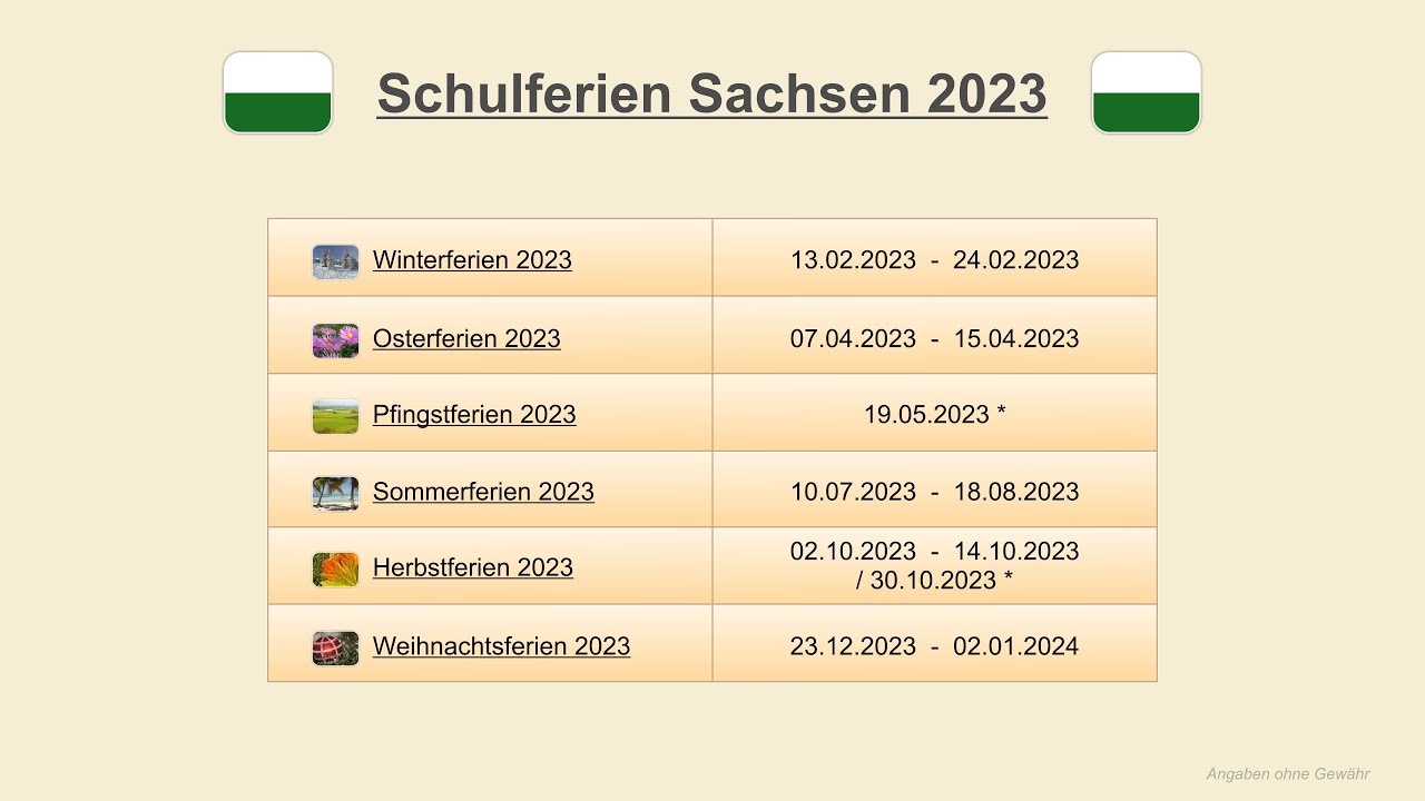 Schulferien Sachsen 2023