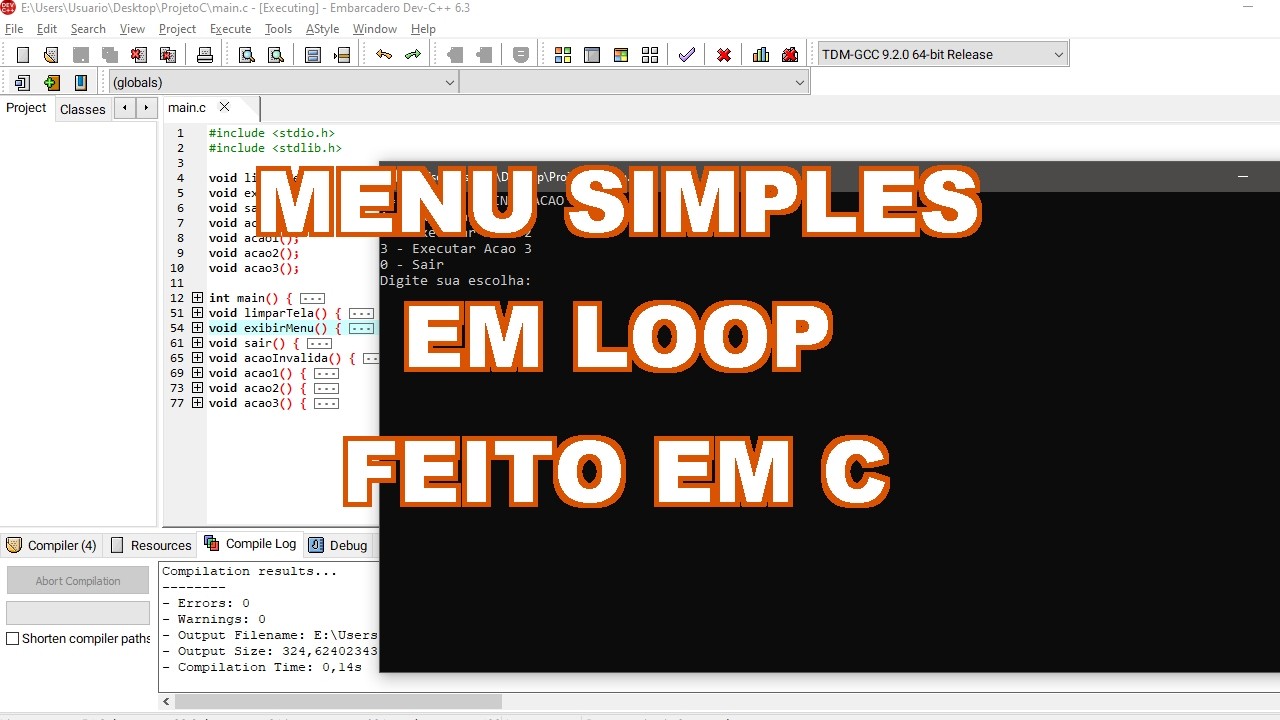 Exercício de C - Menu em Loop