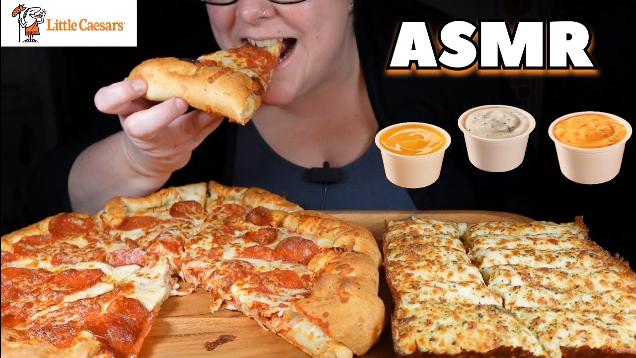 ASMR EATING LITTLE CAESARS STUFFED CRUST PIZZA AND CHEESY BREAD MUKBANG!