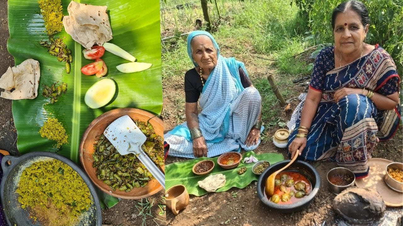 झणझणीत मसाल्यातील आंबट मिरचू । लसूण मिर्चीतला वाटलेल्या डाळीचा फुटीर झुणका गावाकडचं चवदार जेवण