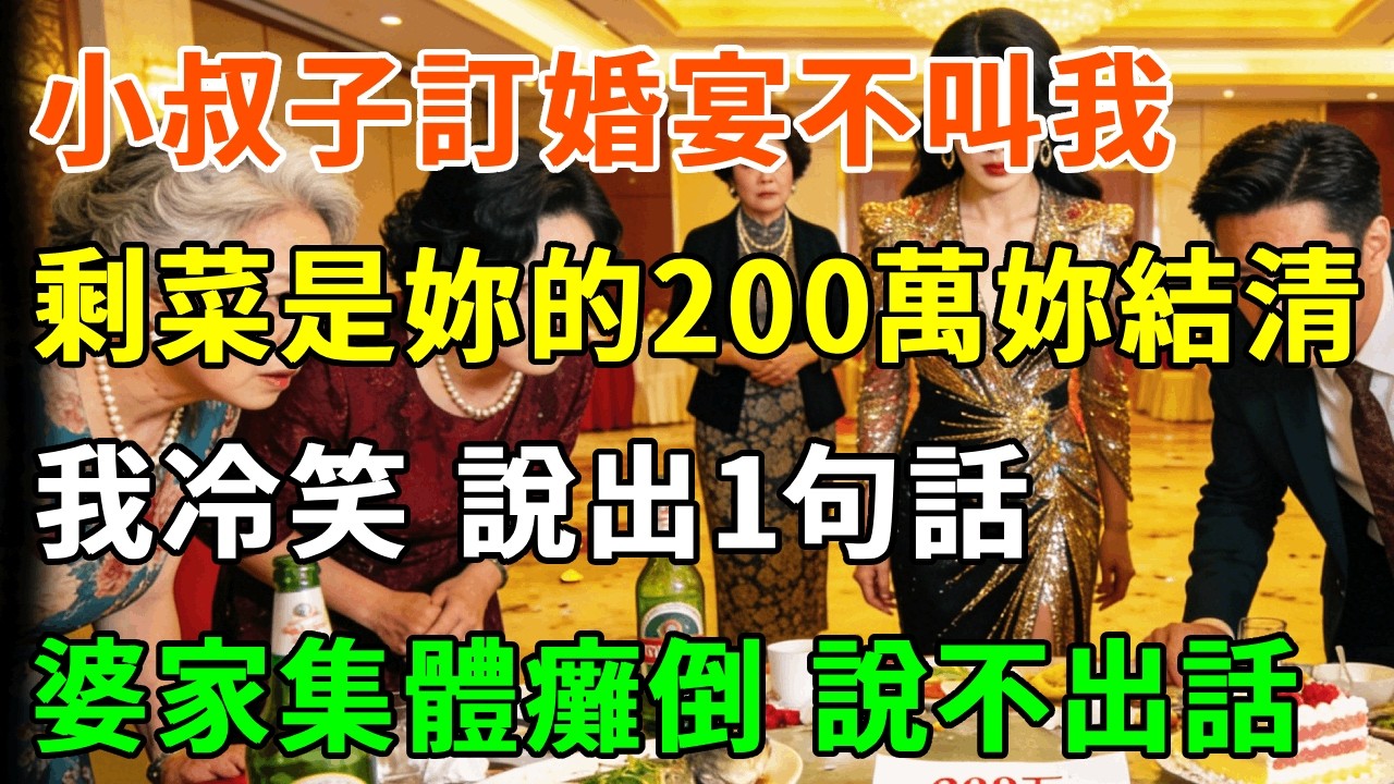 小叔子訂婚宴 故意不叫我，宴後婆婆來電：剩菜都是妳的，200萬賬單妳結清，我冷笑 說出1句話，婆家集體癱倒 說不出話！#詩涵講故事#為人處世#生活經驗#情感故事#晚年哲理#說故事#完結文#原創故事