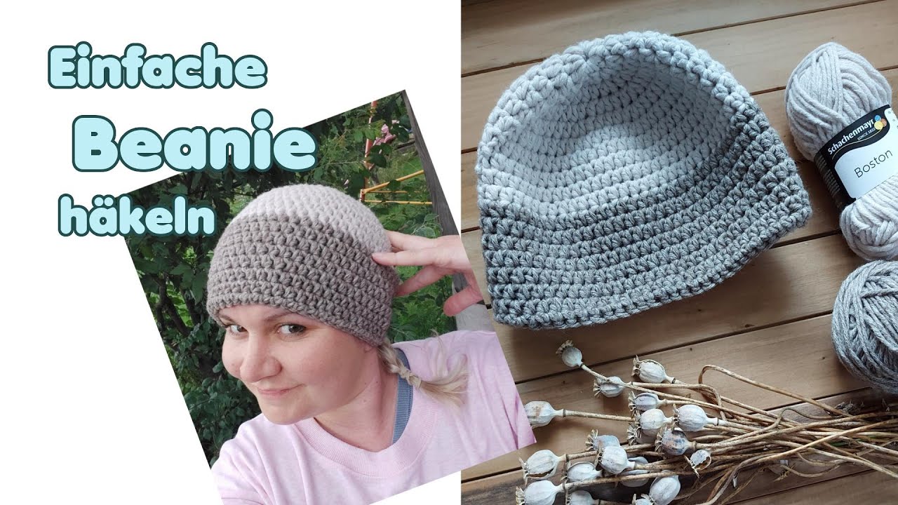 Beanie häkeln, Anleitung einfache Mütze häkeln mit Farbwechsel