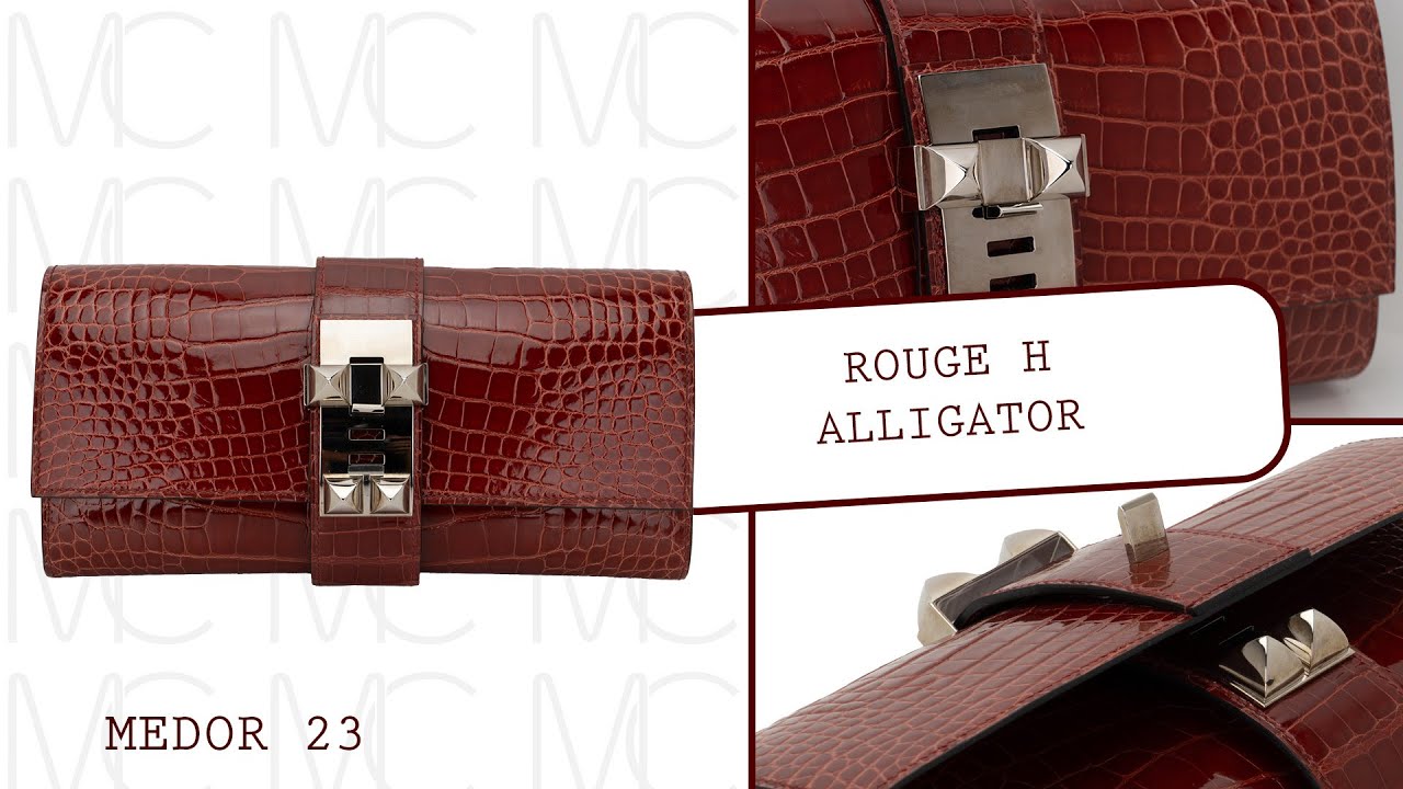 Rare Herm&egrave;s M&eacute;dor Clutch | Rouge H Alligator with Palladium Hardware &bull; MIGHTYCHIC &bull;