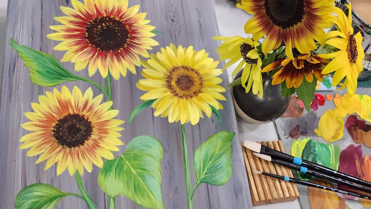 How to Paint Garden Sunflowers Acrylic Painting LIVE Tutorial