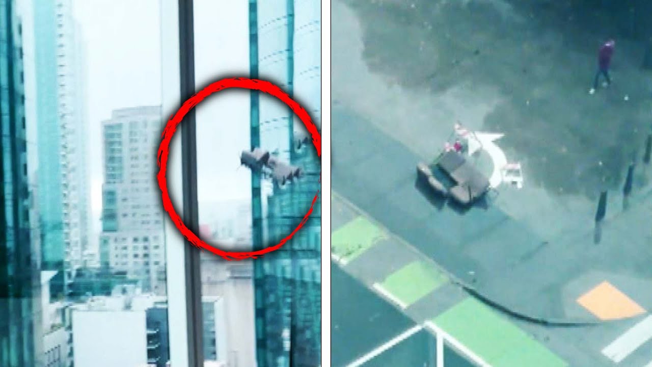Couch Flies Off High-Rise Building