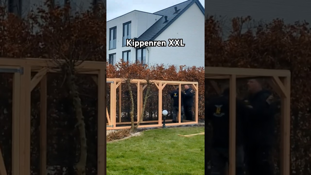 Kippenren XXL: kippenhok met een ren van 7 meter. #hooiberg #dierenverblijf