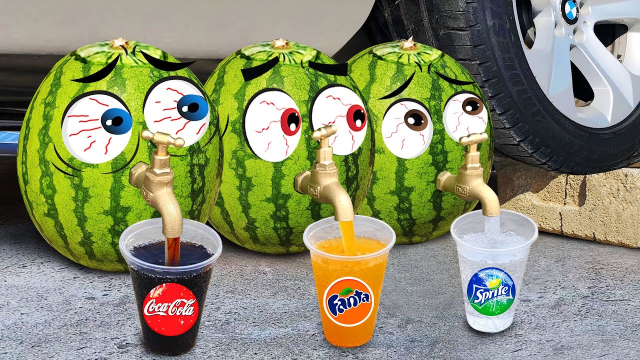 Crushing Crunchy & Soft Things by Car - EXPERIMENT: Car vs Watermelon, Fanta, Coca | Woa Doodland