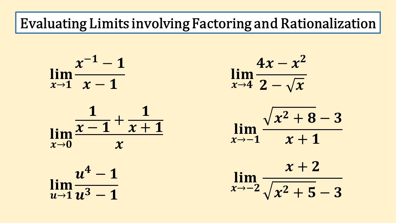 Evaluating Limits by Factoring and Rationalization